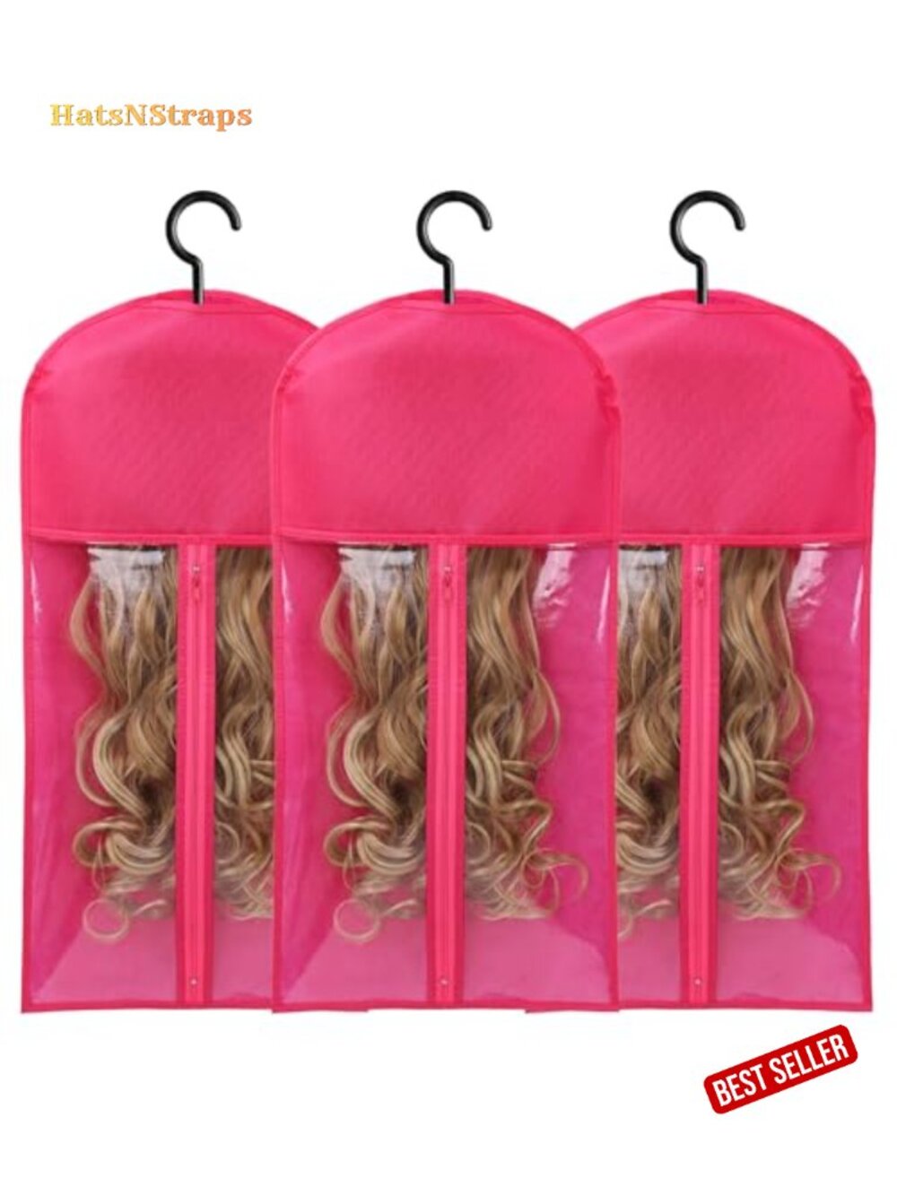 Wig Storage Bags with Hanger - 3 Pack Dustproof Non-Woven Fabric Hair Extension